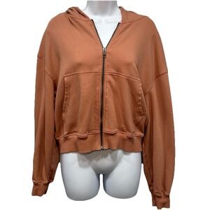 P'Tula Cropped Hoodie Women's Size Medium Color Rose Gold Full Zip Front Pockets